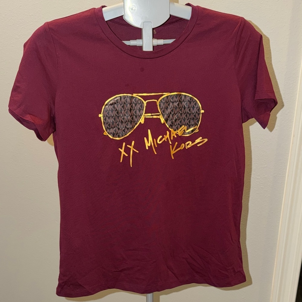 Michael Kors Maroon Logo Aviator Print T-Shirt
